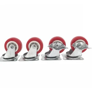 Zwenkwiel Set 50 mm Rood 4-delig, 2x Rem, Voor Karren & Trolleys